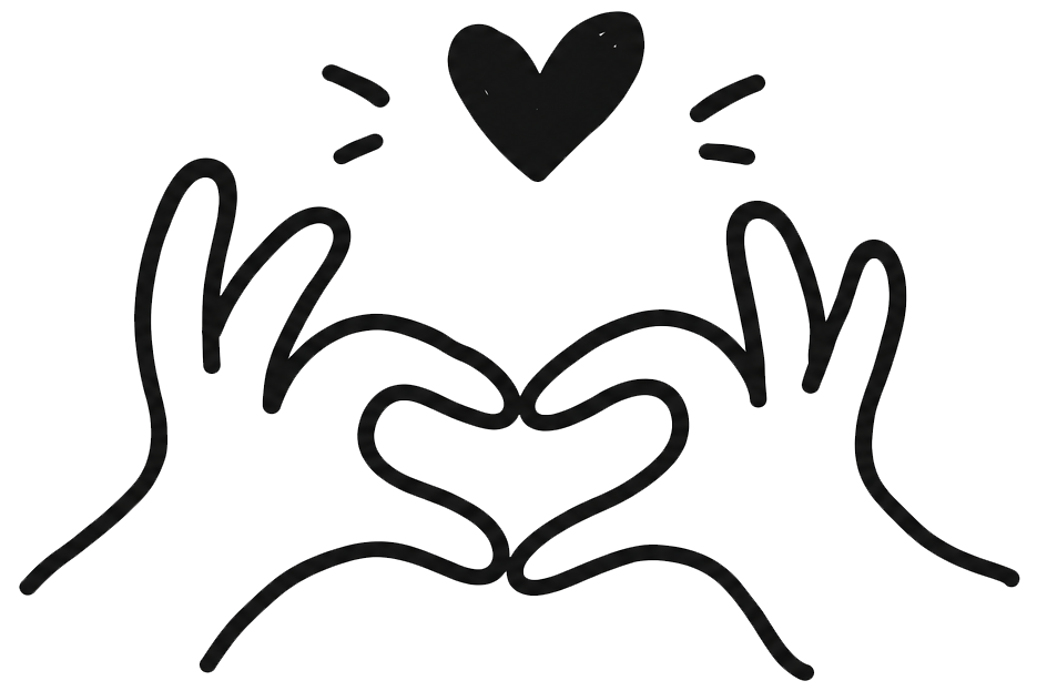 Doodle illustration of two hands forming a heart